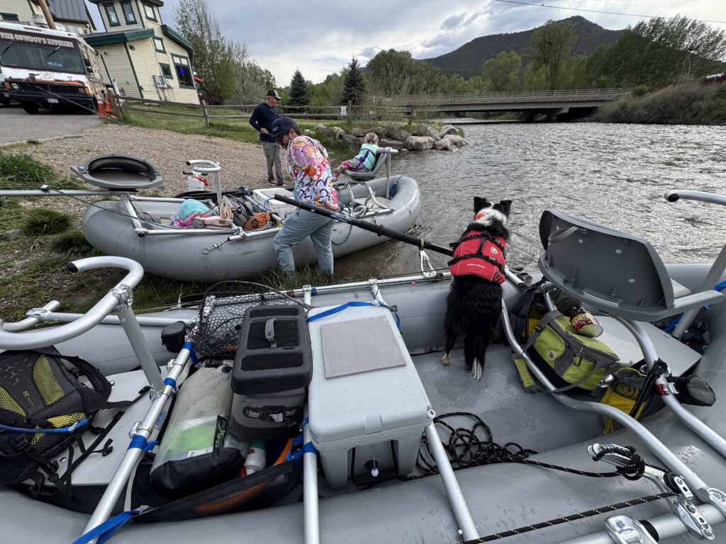float fishing trip with Nora David and dog using fly fishing flies
